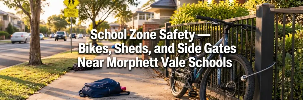 Bicycle secured near a school zone street in Morphett Vale